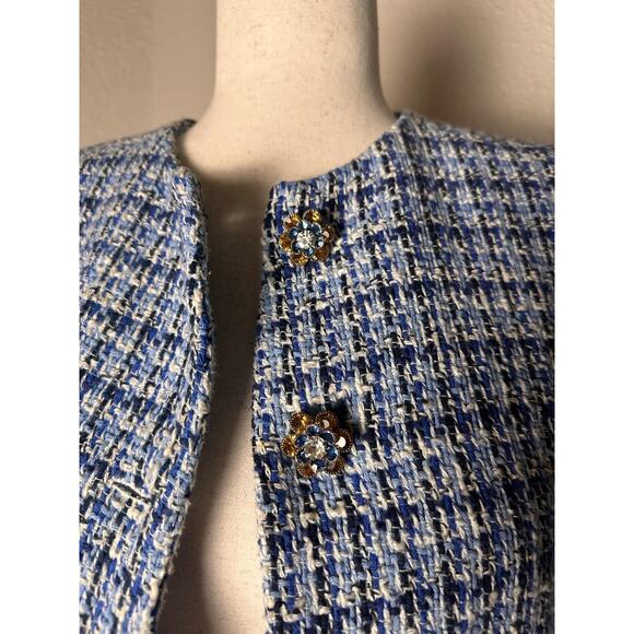 Zara Blue Blazer Tweed Jacket preppy - Picture 2 of 5